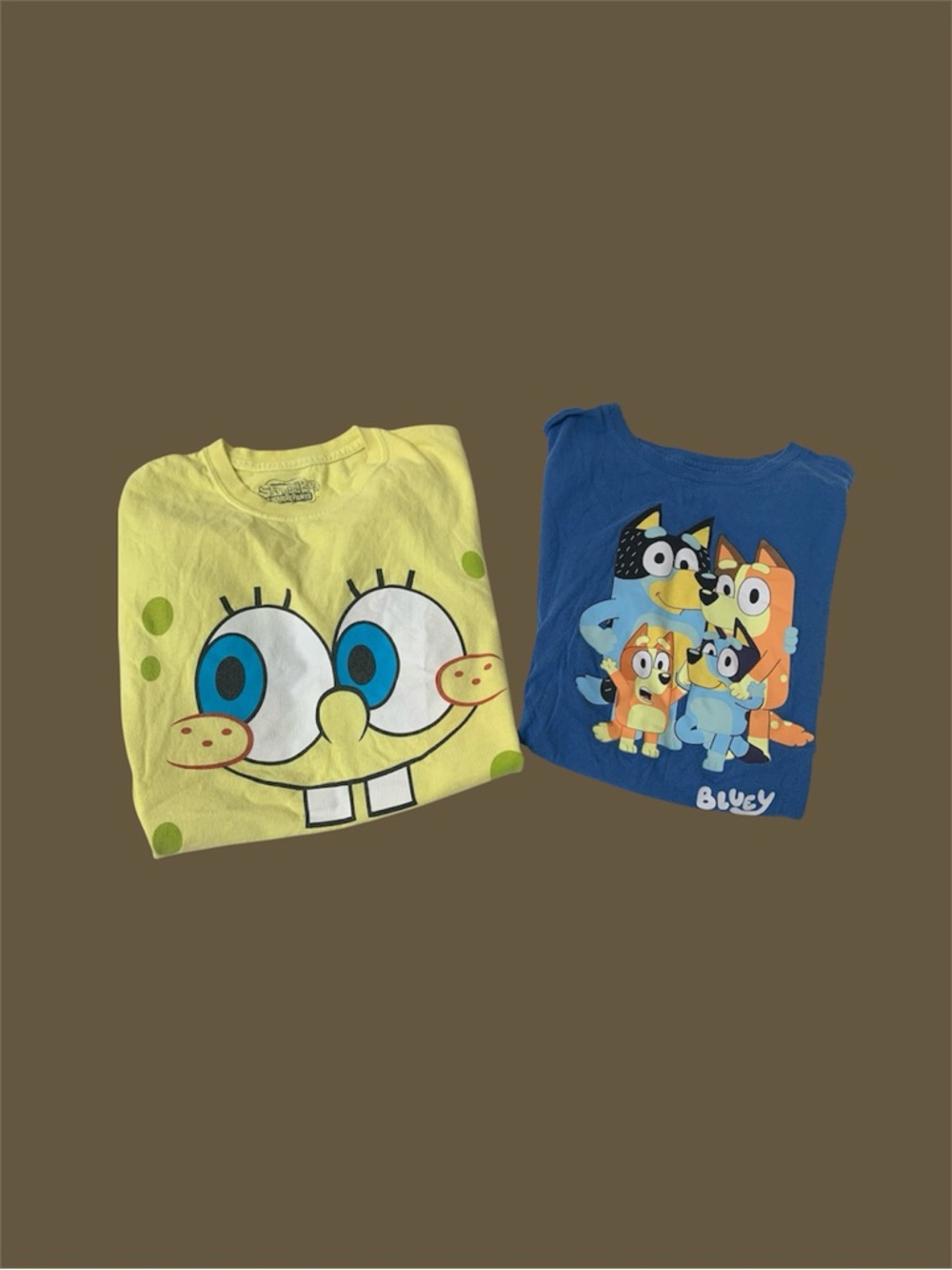 SpongeBob SquarePants Yellow Tee & Bluey Family Blue Tee Bundle Sz L